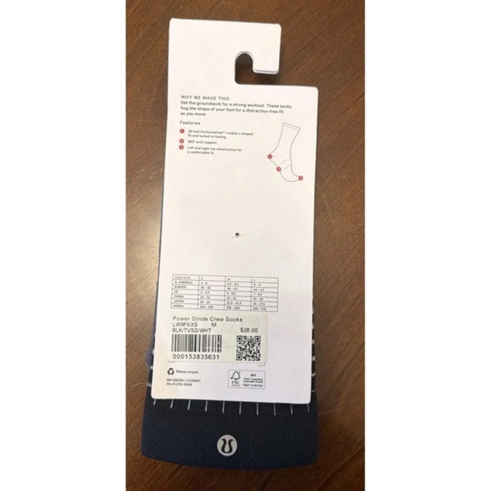 Lululemon Power Stride Crew Sock Black‎  Reflective Size Medium (6.5-8.5)